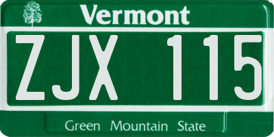 VT license plate ZJX115