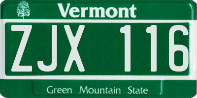 VT license plate ZJX116