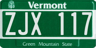 VT license plate ZJX117