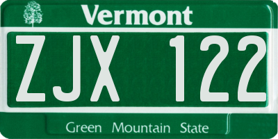 VT license plate ZJX122