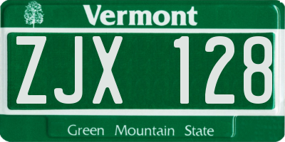 VT license plate ZJX128