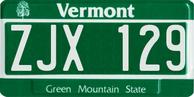 VT license plate ZJX129