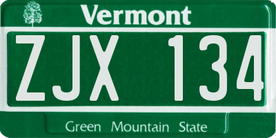 VT license plate ZJX134
