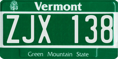 VT license plate ZJX138