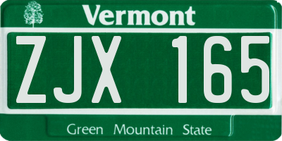 VT license plate ZJX165