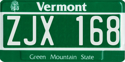 VT license plate ZJX168