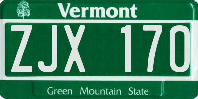 VT license plate ZJX170