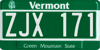 VT license plate ZJX171