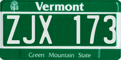 VT license plate ZJX173