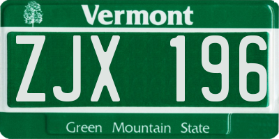 VT license plate ZJX196