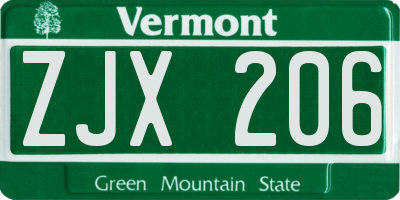 VT license plate ZJX206