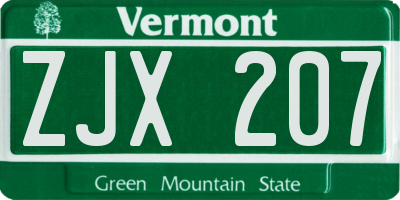VT license plate ZJX207
