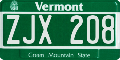 VT license plate ZJX208