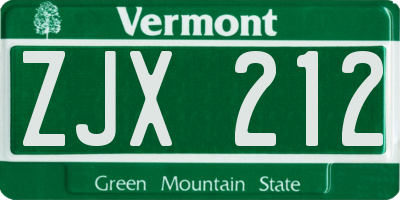 VT license plate ZJX212