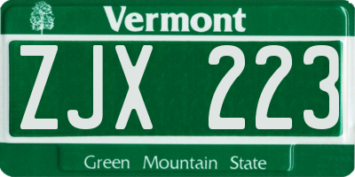 VT license plate ZJX223