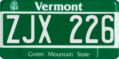 VT license plate ZJX226