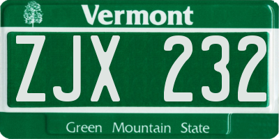 VT license plate ZJX232