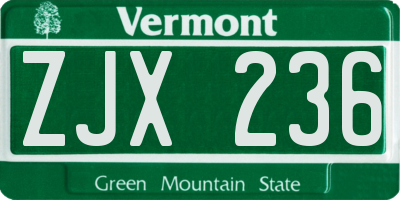 VT license plate ZJX236
