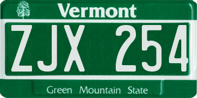VT license plate ZJX254