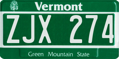 VT license plate ZJX274
