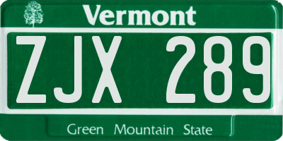 VT license plate ZJX289