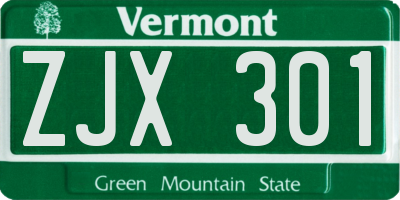 VT license plate ZJX301