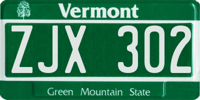 VT license plate ZJX302