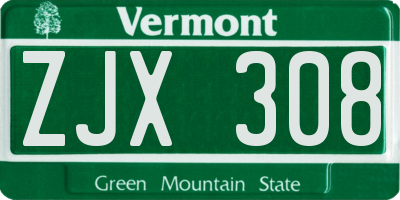 VT license plate ZJX308