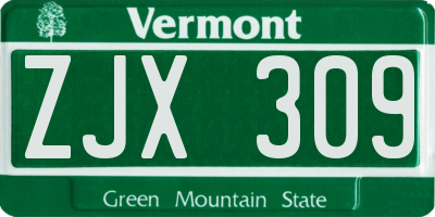 VT license plate ZJX309