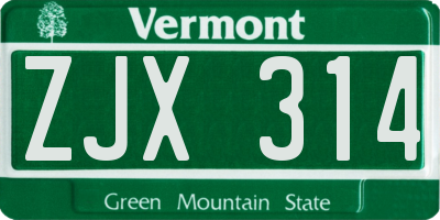 VT license plate ZJX314