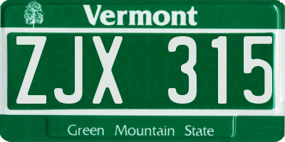 VT license plate ZJX315