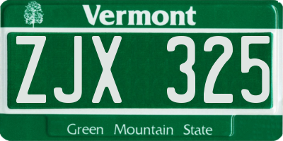 VT license plate ZJX325