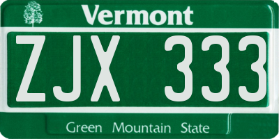 VT license plate ZJX333