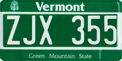 VT license plate ZJX355