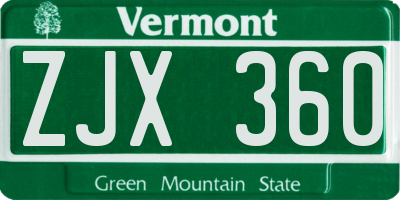 VT license plate ZJX360