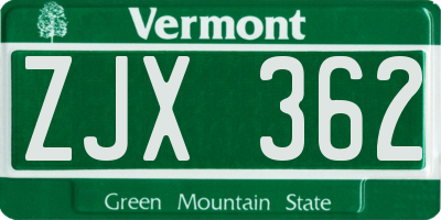 VT license plate ZJX362
