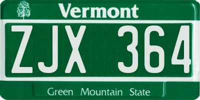 VT license plate ZJX364