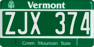 VT license plate ZJX374