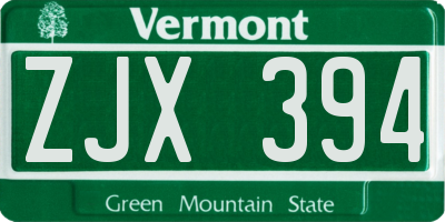 VT license plate ZJX394