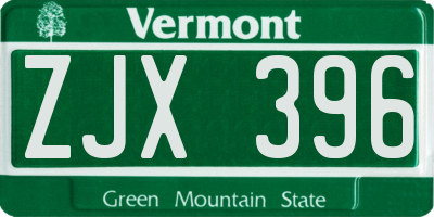 VT license plate ZJX396