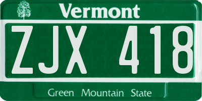VT license plate ZJX418