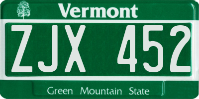 VT license plate ZJX452