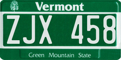 VT license plate ZJX458