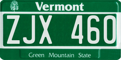 VT license plate ZJX460