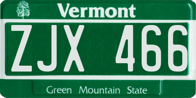 VT license plate ZJX466