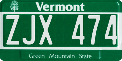 VT license plate ZJX474