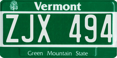 VT license plate ZJX494