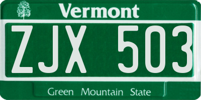 VT license plate ZJX503