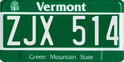 VT license plate ZJX514