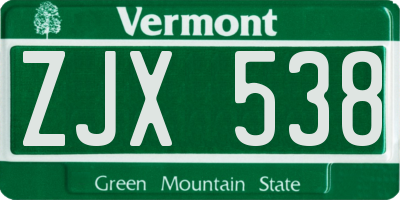 VT license plate ZJX538